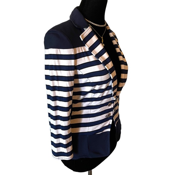 White House Black Market Navy White Stripe Stretch Jacket - Picture 3 of 5